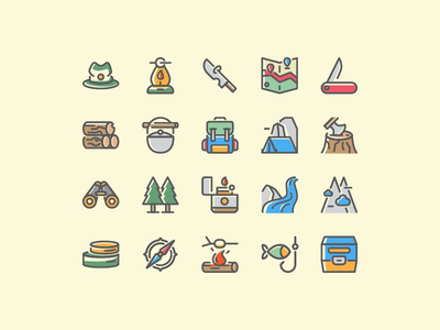 冒险和生存图标集矢量(Adventure and Survival Icon set vector)