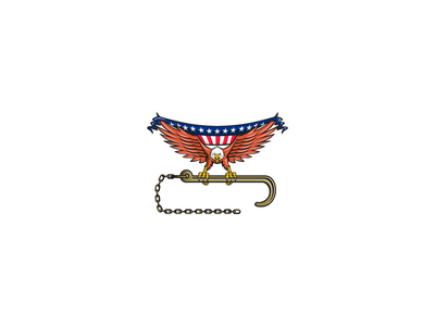 美国鹰抓着拖曳 J 钩美国国旗复古(American Eagle Clutching Towing J Hook USA Flag Retro)