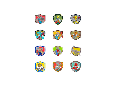 卡通动物工业工作集收集盾(Cartoon Animals Industrial Jobs Set Collection Shield)