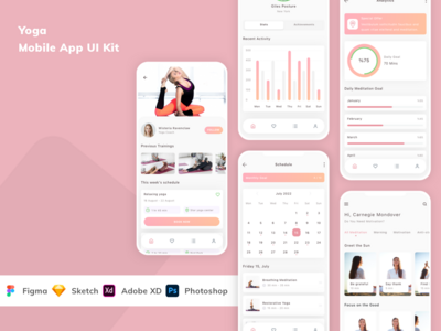 瑜伽移动应用程序 UI 套件(Yoga Mobile App UI Kit)