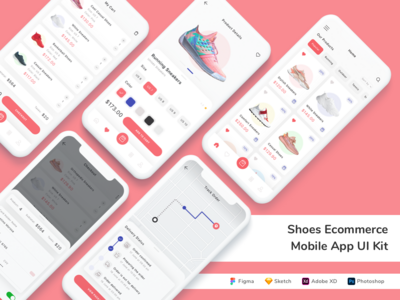 鞋类电子商务移动应用程序 UI 套件(Shoes Ecommerce Mobile App UI Kit)