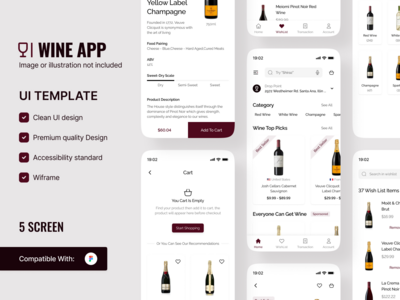 葡萄酒移动应用程序 - 用户界面套件模板(Wine Mobile App - Ui Kits Template)