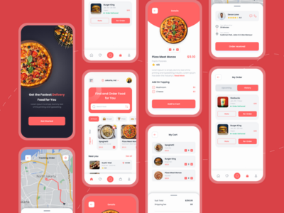 送餐应用程序移动 UI 套件，(Food Delivery App mobile Ui kits,)