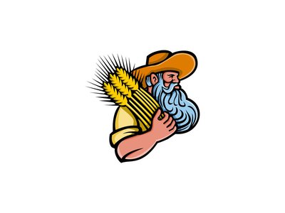 有胡子吉祥物的小麦谷物(Wheat Grain Farmer With Beard Mascot)