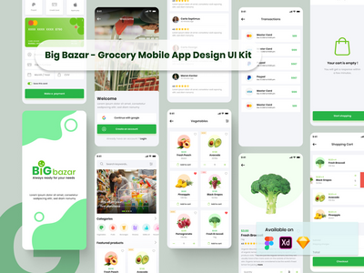 Big Bazar - 杂货店移动应用程序设计 UI 套件(Big Bazar - Grocery Mobile App Design UI Kit)