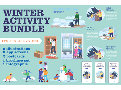 冬季活动平面颜色矢量包(Winter activity flat color vector bundle)