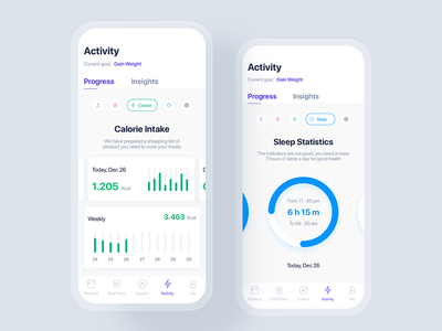 锻炼和膳食计划器移动 UI 概念(Workouts & Meal Planner mobile UI concept)
