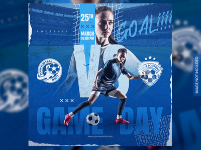 足球和足球比赛日程俱乐部广场社交媒体横幅(Soccer and football match schedule club square social media banner)