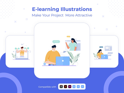 教育电子学习概念的在线直播课堂插图设计(Live online class illustration design for Educational E Learning concept)