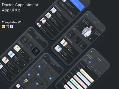 医生预约应用程序 UI 套件深色模式(Doctor Appointment App UI Kit Dark Mode)