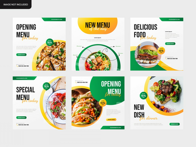 一套用于餐厅或咖啡的食品社交媒体帖子提要模板(Set of food social media post feed template for restaurant or caffee)