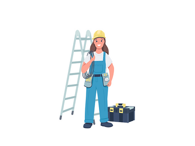 女电工平面颜色矢量详细字符(Woman electrician flat color vector detailed character)