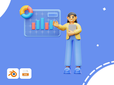 女性制作演示文稿 - Workly 3D 插图包(Woman making presentation - Workly 3D Illustration Pack)