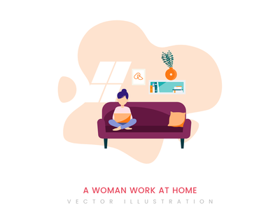 一个女人从家庭插图概念中工作(A woman work from home illustration concept)