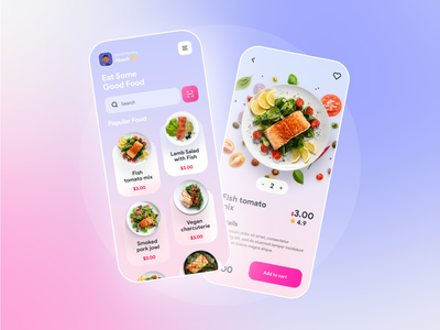 外卖应用程序设计玻璃态射(Food Delivery App Design glass morphism)