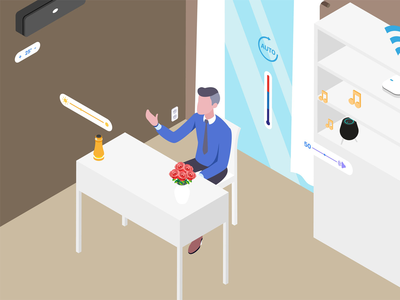 智能房间工作区等距插图(Smart Room Workspace Isometric Illustration)