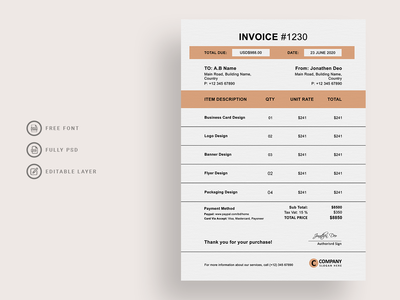 商业服务的棕色公司发票模板(Brown Corporate Invoice Template For Business Services)