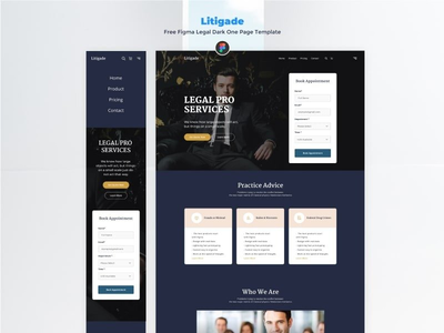 诉讼 - 免费 Figma 律师事务所黑暗一页模板(Litigade - Free Figma Law Firm Dark One Page Template)