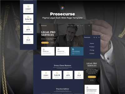 Prosecurse - Figma 律师事务所黑暗网页模板(Prosecurse - Figma Law Firm Dark Web Page Template)