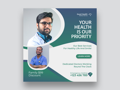 医疗保健社交媒体帖子设计模板(Healthcare social media post design Template)