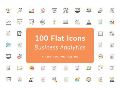 用于业务分析的 100 个平面图标(100 Flat Icons for Business Analytics)