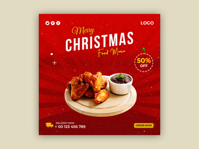 圣诞食品社交媒体帖子和横幅模板(Christmas food social media post and banner template)