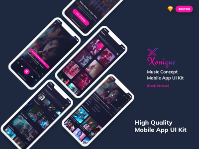 Xonique-Music Mobile App UI Kit Dark Version (SKETCH)(Xonique-Music Mobile App UI Kit Dark Version (SKETCH))
