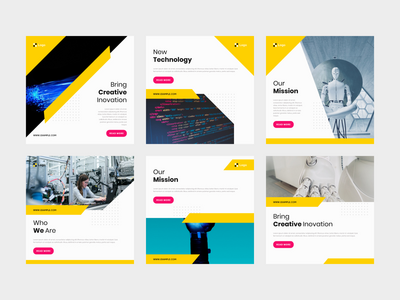 黄色技术最小方形横幅和社交媒体帖子提要模板(yellow technology minimal square banner and social media post feed template)