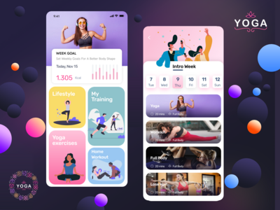 瑜伽应用挑战 - 健身应用 Ui 套件(Yoga App Challenge - Fitness app Ui kits)