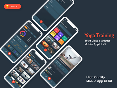 瑜伽课移动应用程序黑暗版（草图）(Yoga Class Mobile App Dark Version (SKETCH))