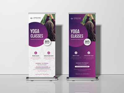 瑜伽日卷起横幅标牌横幅拉起或站立横幅模板设计(Yoga Day Roll Up Banner Signage Banner Pull Up or Stand Banner Template Design)