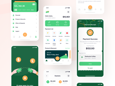 Wpay App - 现代电子钱包应用程序 UI 设计套件(Wpay App - Modern E-wallet App UI Design Kit)