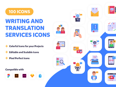 写作和翻译服务图标(Writing and Translation Services Icons)