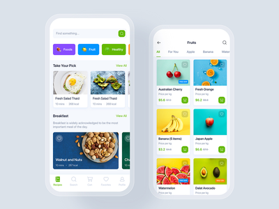 在线杂货和食谱移动 UI 概念(Online Grocery & Recipes mobile UI concept)