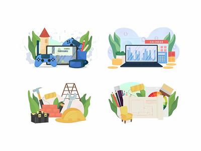 受欢迎的工作平面概念矢量插图集(Popular jobs flat concept vector illustration set)