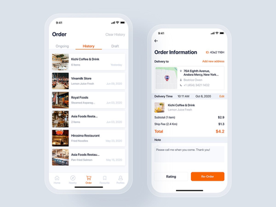 订单历史 — 食品配送移动 UI 概念(Order History - Food Delivery mobile UI concept)