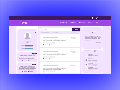 在线工作网站仪表板(online job site dashboard)