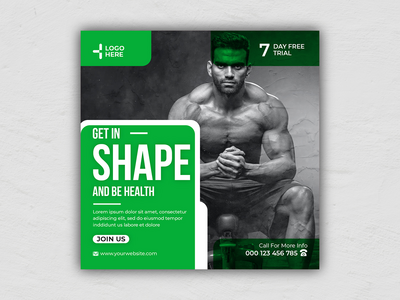 健身健身房社交媒体包传单模板(Fitness Gym Social Media Pack  Flyer Template)