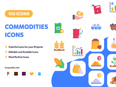 100 商品图标-平面向量(100 Commodities Icons - Flat Vectors)