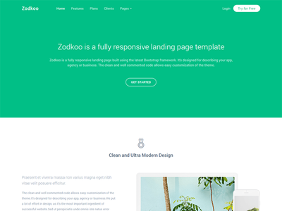 Zodkoo - 响应式登陆页面模板(Zodkoo - Responsive Landing Page Template)