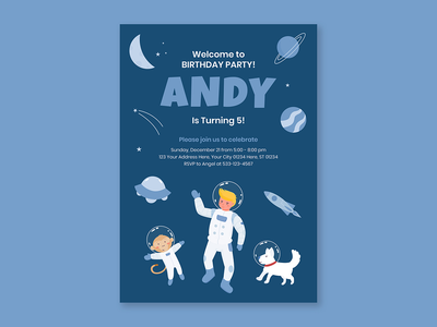 宇航员生日邀请模板(Astronaut Birthday Invitation Template)