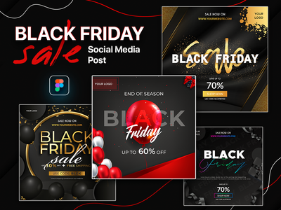 黑色星期五销售社交媒体帖子设计(Black Friday Sale Social Media Post Design)