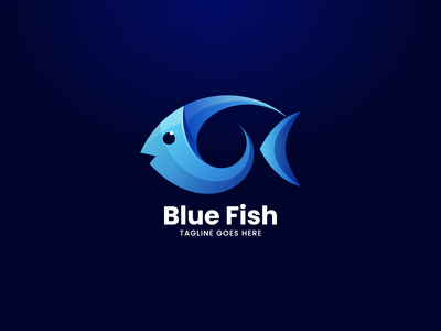 蓝鱼标志设计模板(Blue fish logo design template)