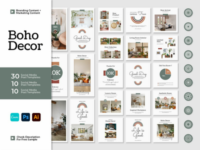 社交媒体营销模板 - Boho Decor 社交媒体模板(Social Media Marketing Templates - Boho Decor Social Media Template)