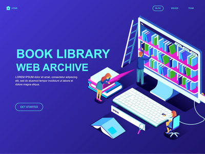 图书图书馆等距登陆页面模板(Book Library Isometric Landing Page Template)