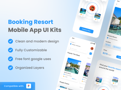 预订度假村移动应用程序 UI 套件(Booking Resort Mobile App UI Kits)