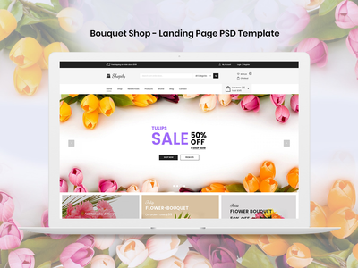 花束店登陆页面 PSD 模板(Bouquet Shop Landing Page PSD Template)