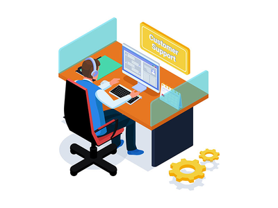 客户支持在计算机上与客户聊天(Customer support chatting with clients on the computer)