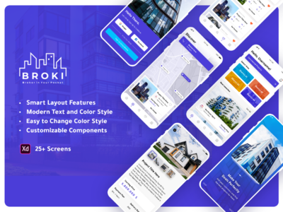 Broki - XD 的房地产应用程序 UI 套件(Broki - Real Estate App UI Kit for XD)