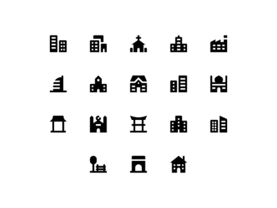 建筑和地标图标集矢量(Building and landmark icon set vector)